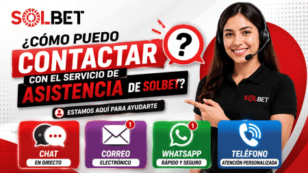 ¿Cómo puedo contactar con el servicio de asistencia de Solbet a través de chat en directo, correo electrónico, WhatsApp o teléfono?